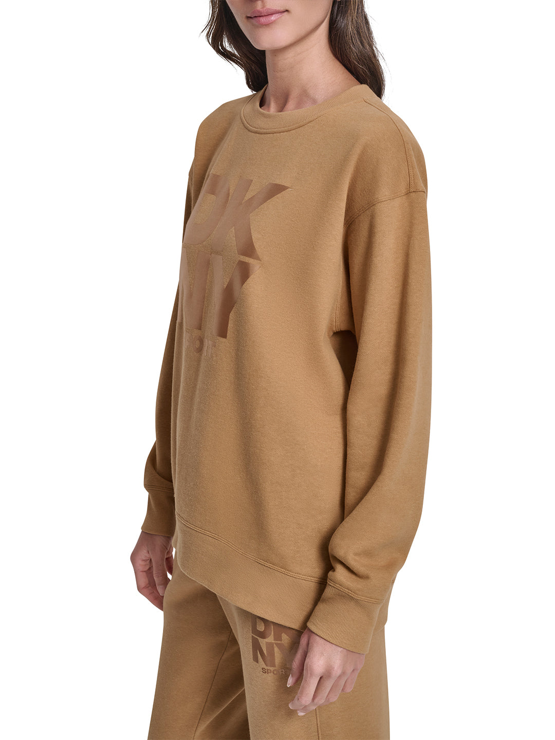 DKNY Women Brown Solid Round Neck Sweatshirt