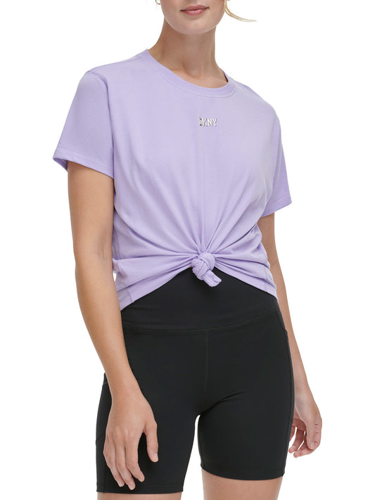 DKNY Women Purple Solid Round Neck Short Sleeves Top