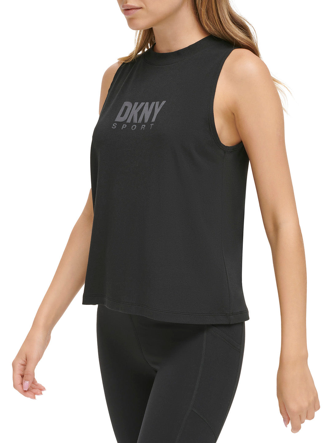 DKNY Women Black Printed Round Neck Sleeveless Top