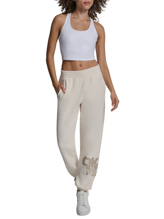 DKNY Women Cream Jogger Placement Print Sweatpant