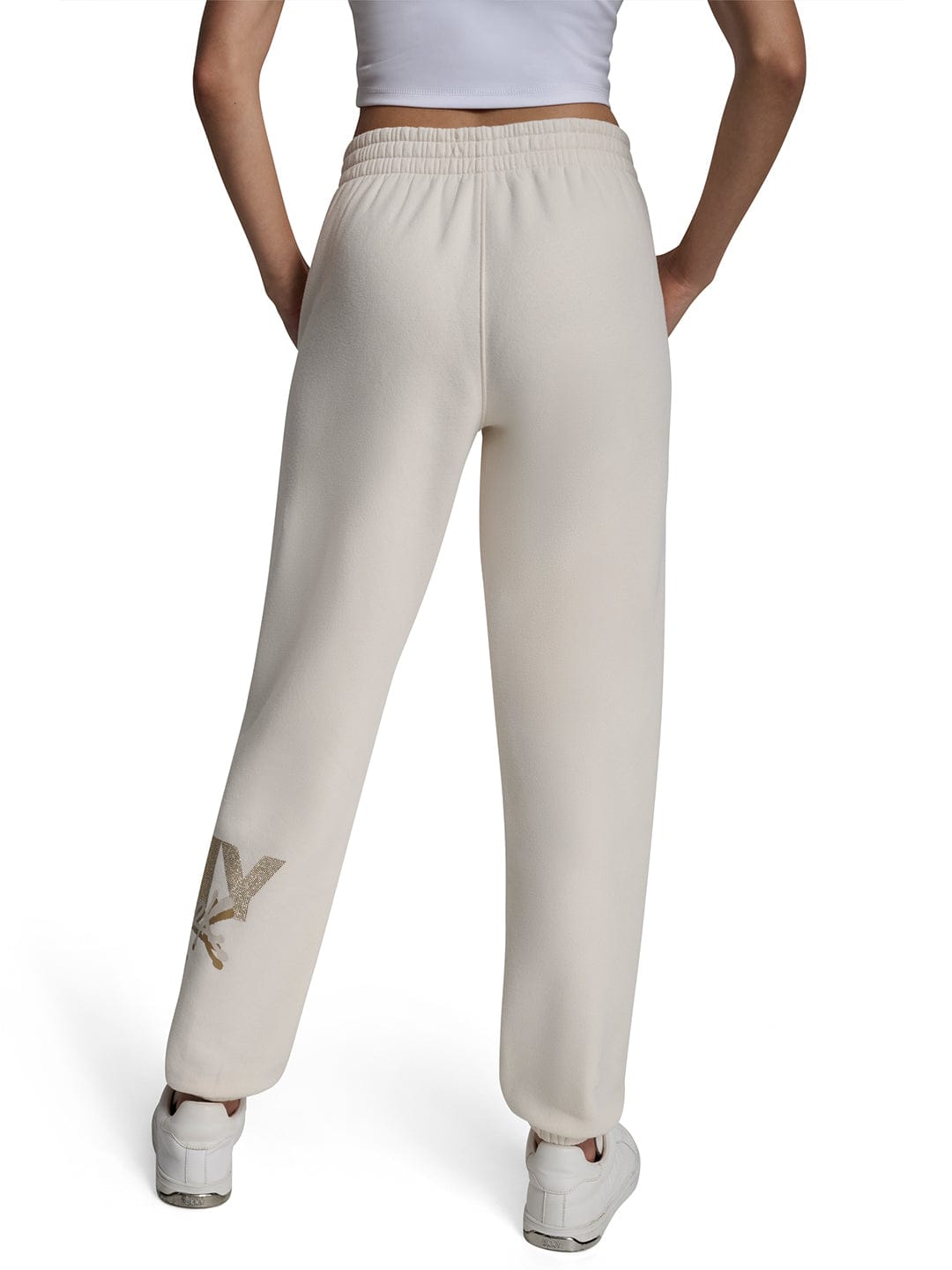 DKNY Women Cream Jogger Placement Print Sweatpant