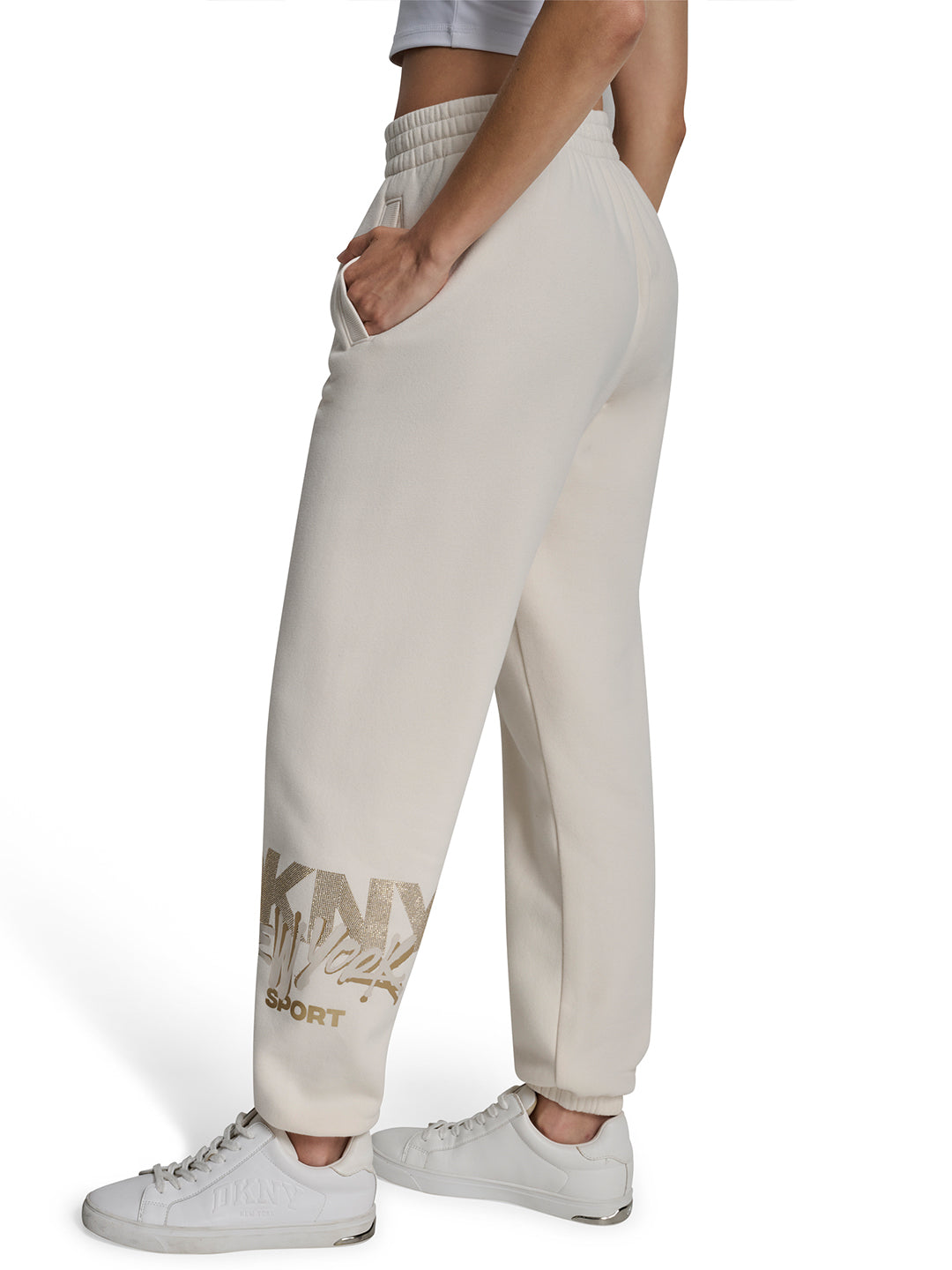 DKNY Women Cream Jogger Placement Print Sweatpant
