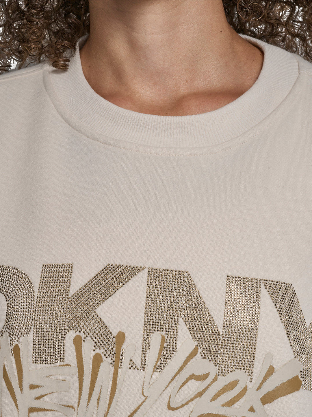 DKNY Women Cream Placement Print Round Neck Sweatshirt