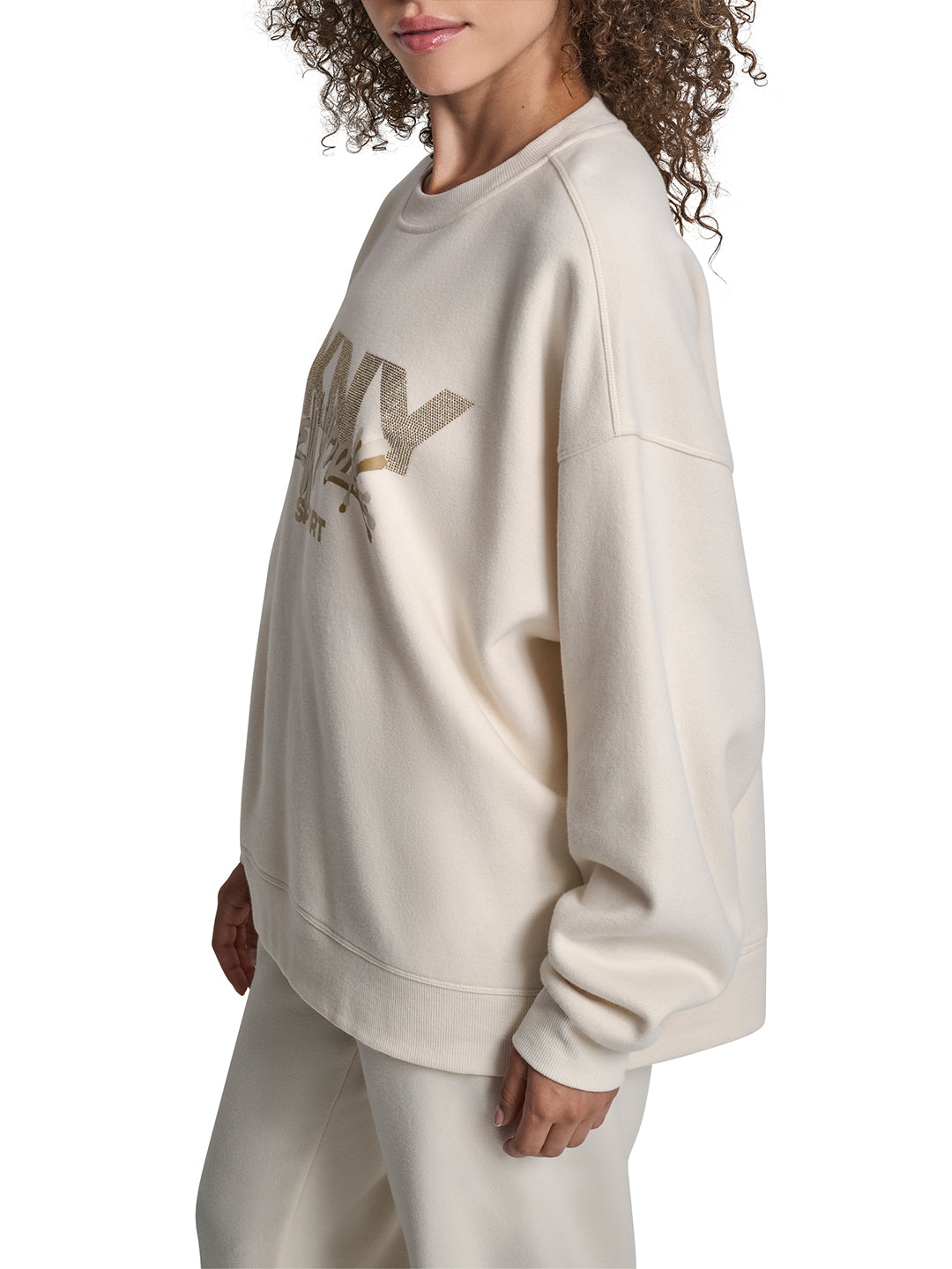 DKNY Women Cream Placement Print Round Neck Sweatshirt