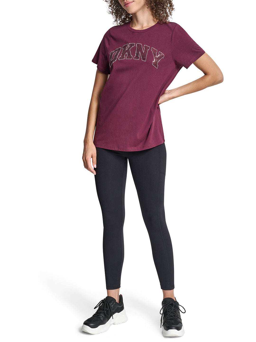 DKNY Women Red Embellished Round Neck Tshirt