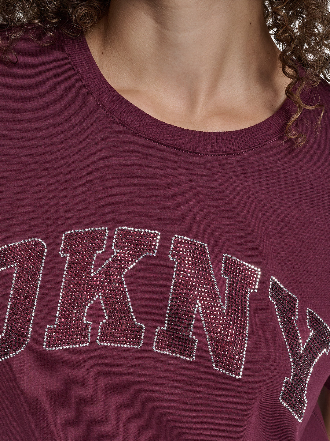 DKNY Women Red Embellished Round Neck Tshirt