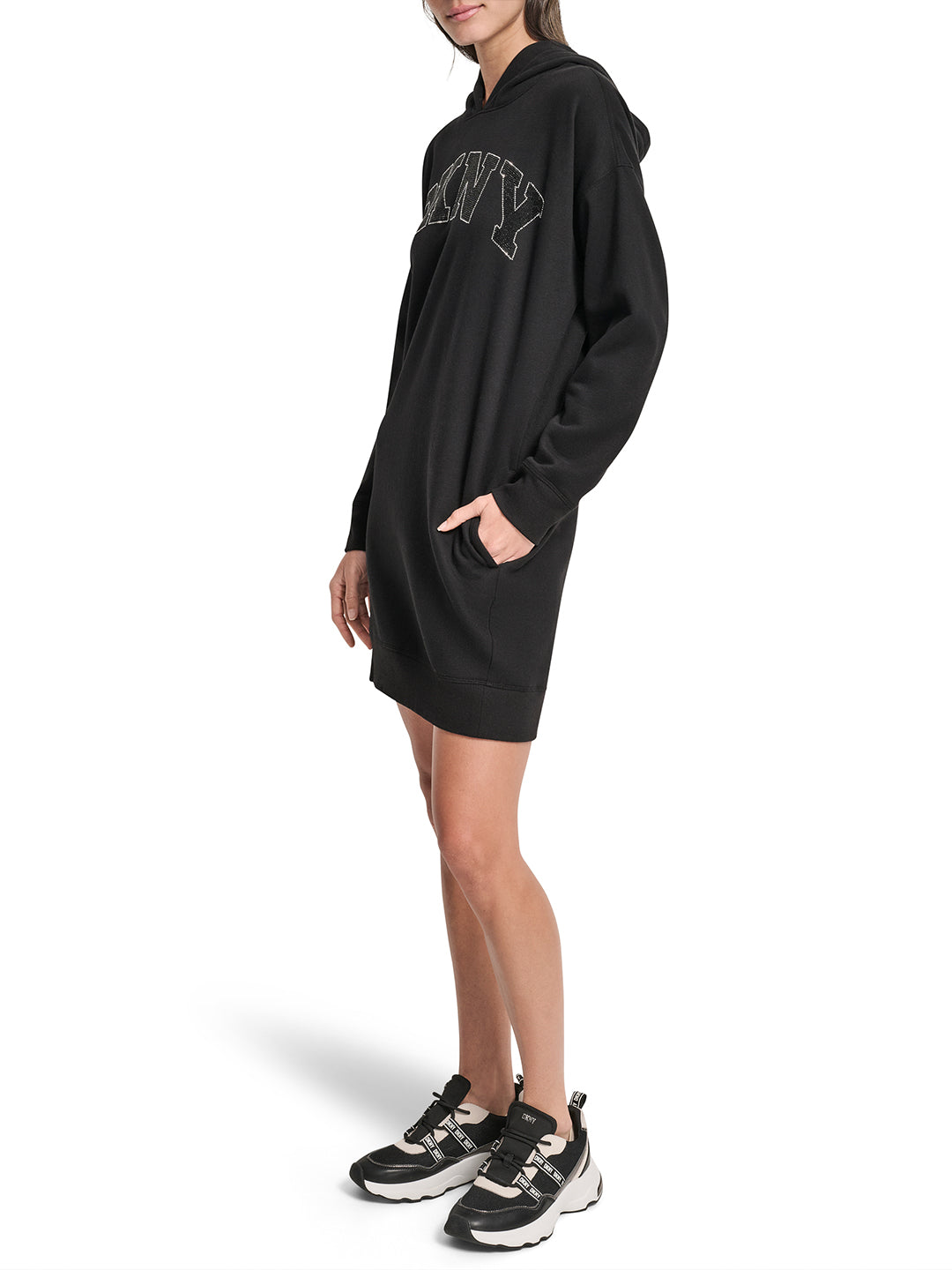 DKNY Women Black Embellished Hooded Dress