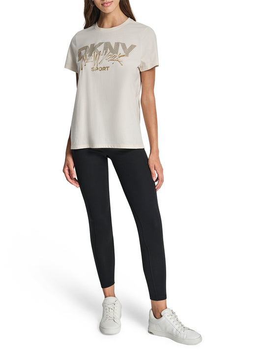 DKNY Women Cream Placement Print Round Neck Tshirt