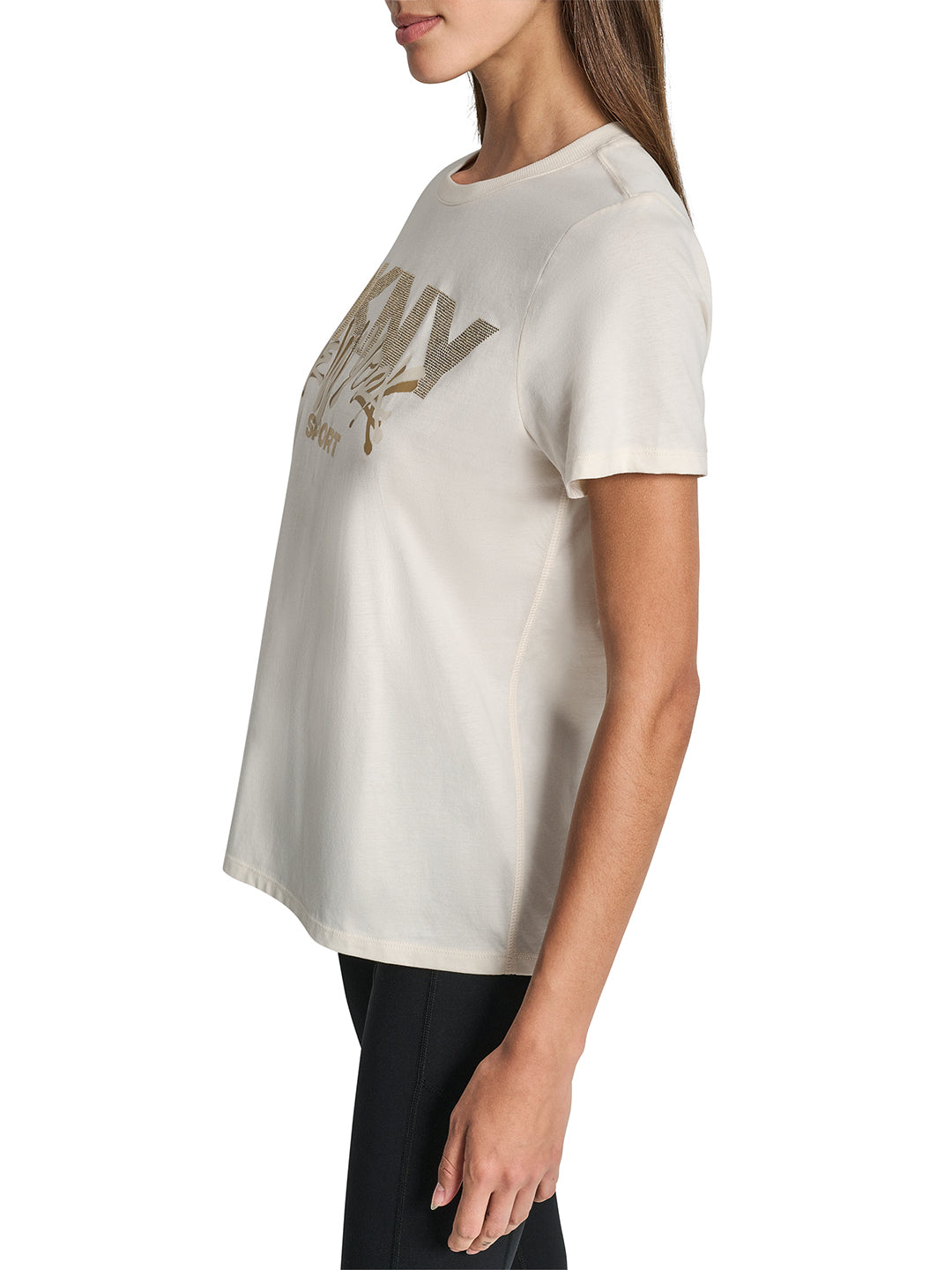 DKNY Women Cream Placement Print Round Neck Tshirt