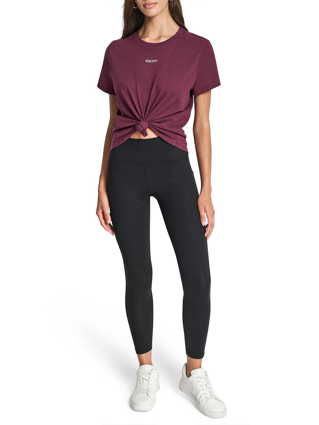 DKNY Women Red Solid Round Neck Tshirt