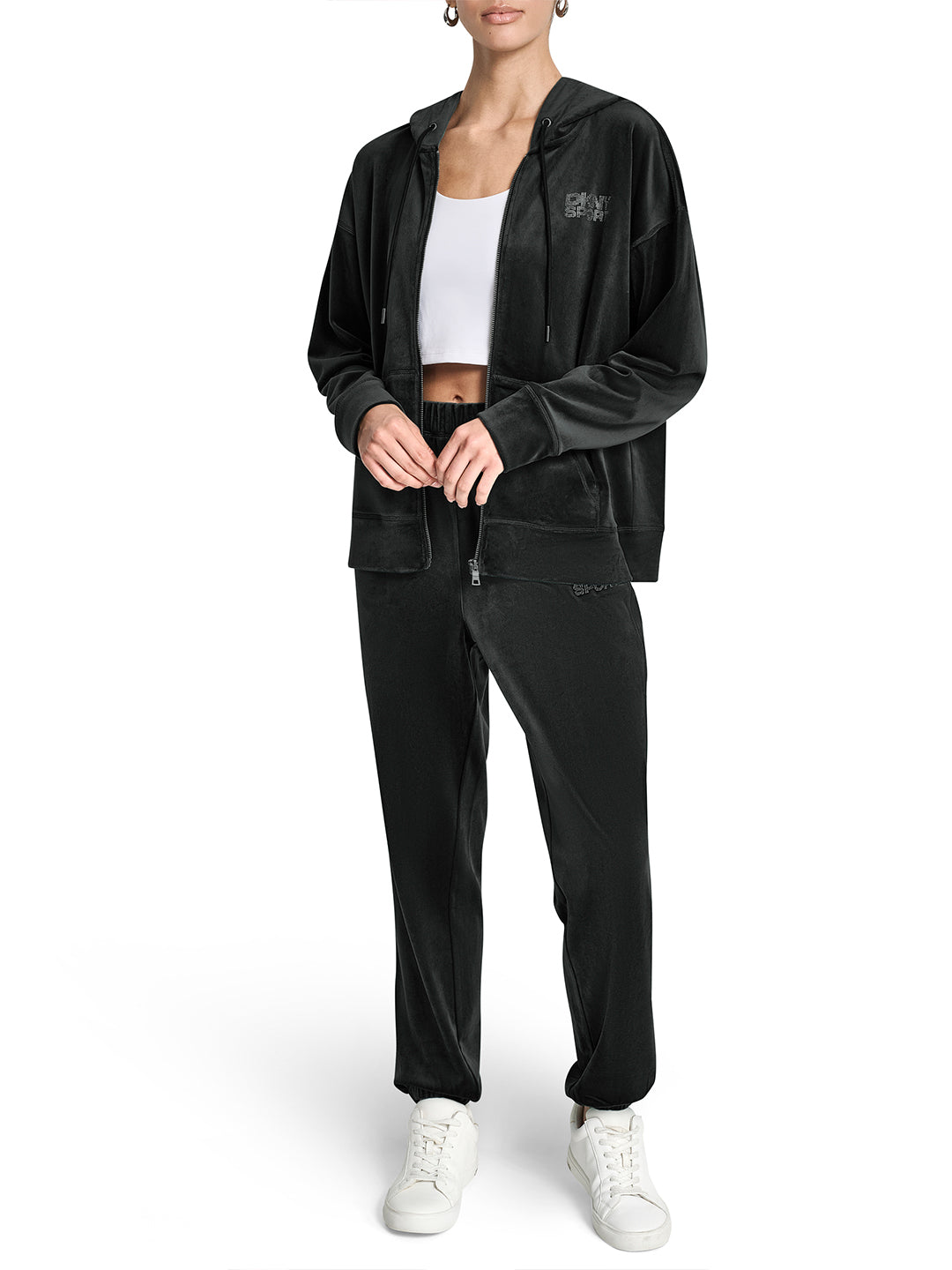 DKNY Women Black Embellished Hooded Sweatshirt