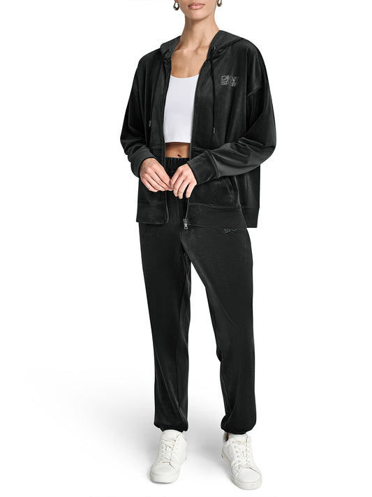 DKNY Women Black Embellished Hooded Sweatshirt