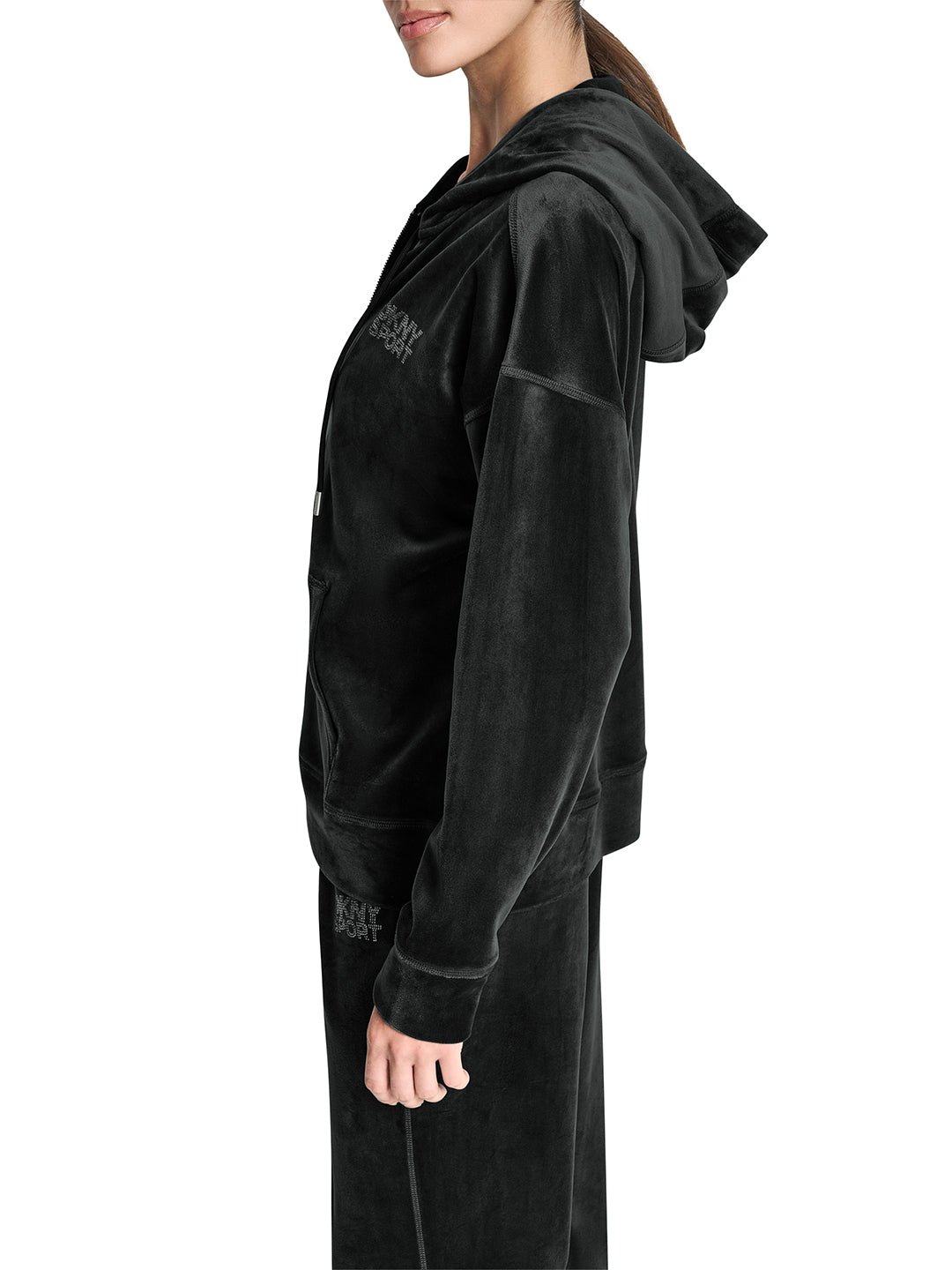 DKNY Women Black Embellished Hooded Sweatshirt