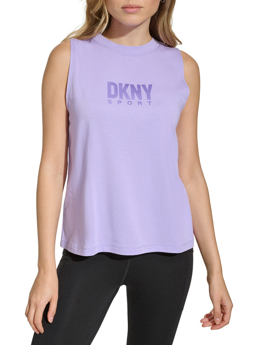 DKNY Women Blue Printed Round Neck Sleeveless Top