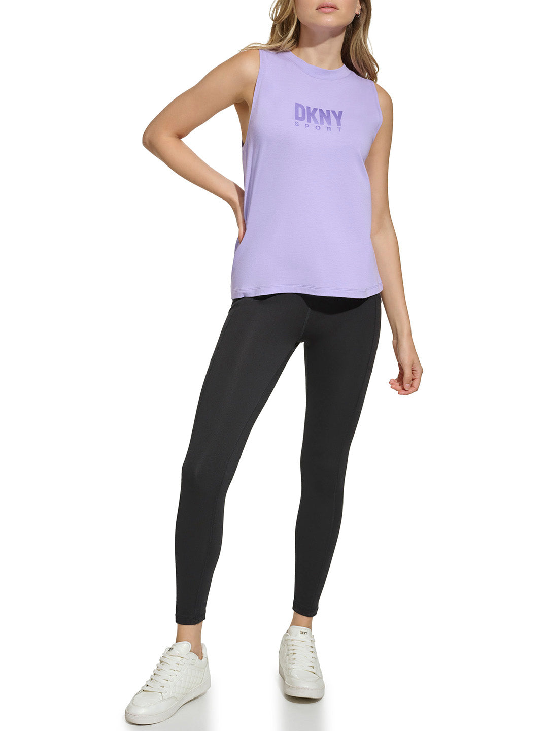 DKNY Women Blue Printed Round Neck Sleeveless Top