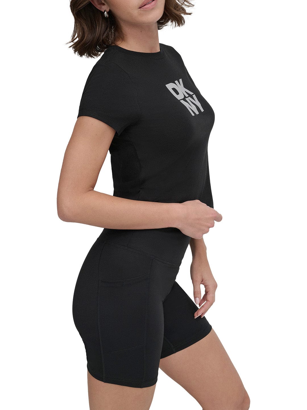 DKNY Women Black Solid Round Neck Tshirt