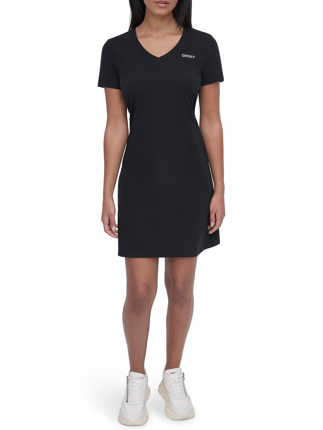 DKNY Women Black Solid V Neck Dress