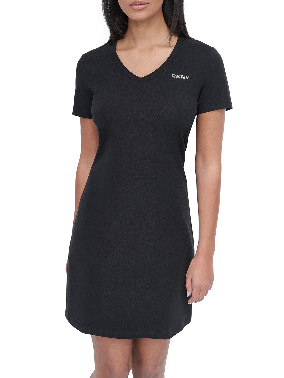 DKNY Women Black Solid V Neck Dress