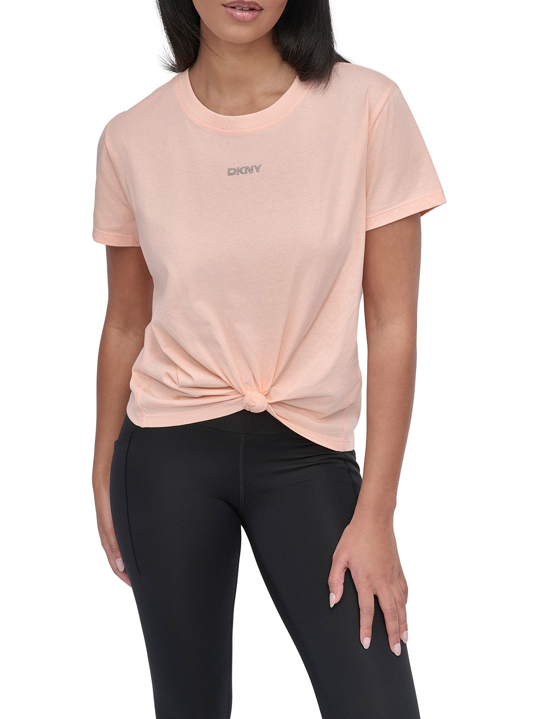 DKNY Women Pink Solid Round Neck TShirt