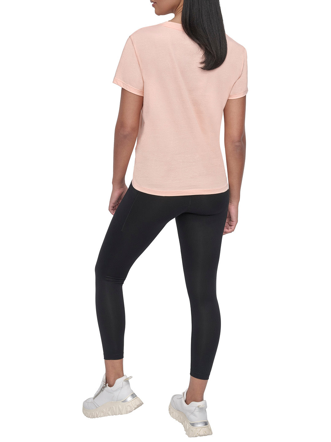 DKNY Women Pink Solid Round Neck TShirt