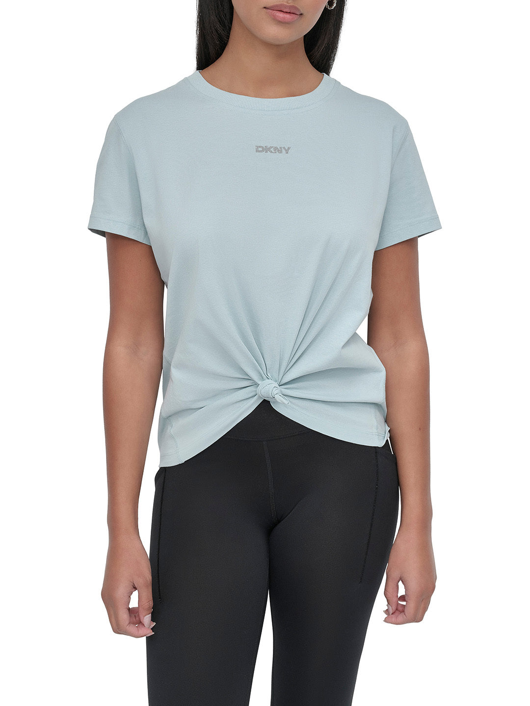 DKNY Women Blue Solid Round Neck TShirt
