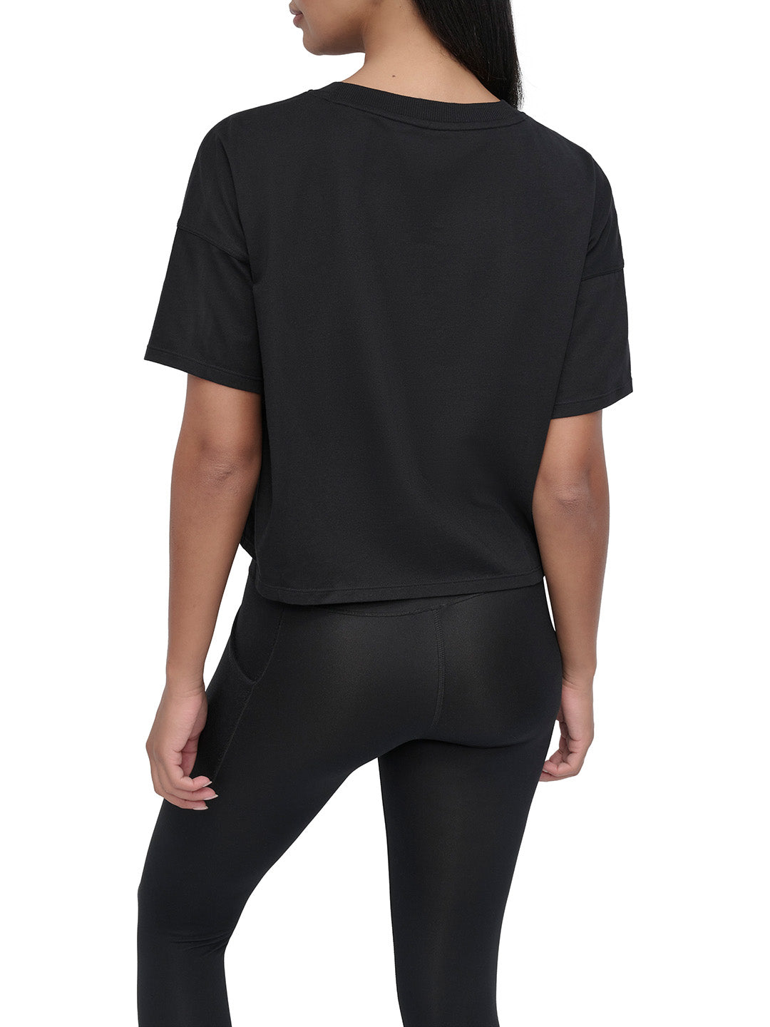 DKNY Women Black Embellished Round Neck Tshirt
