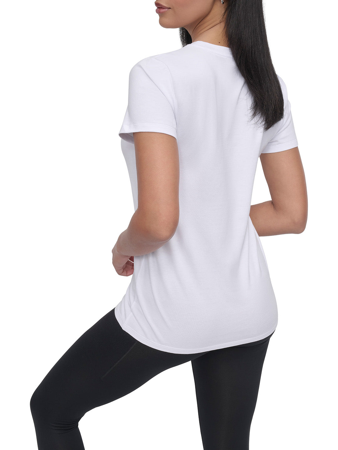 DKNY Women White Solid Round Neck Tshirt