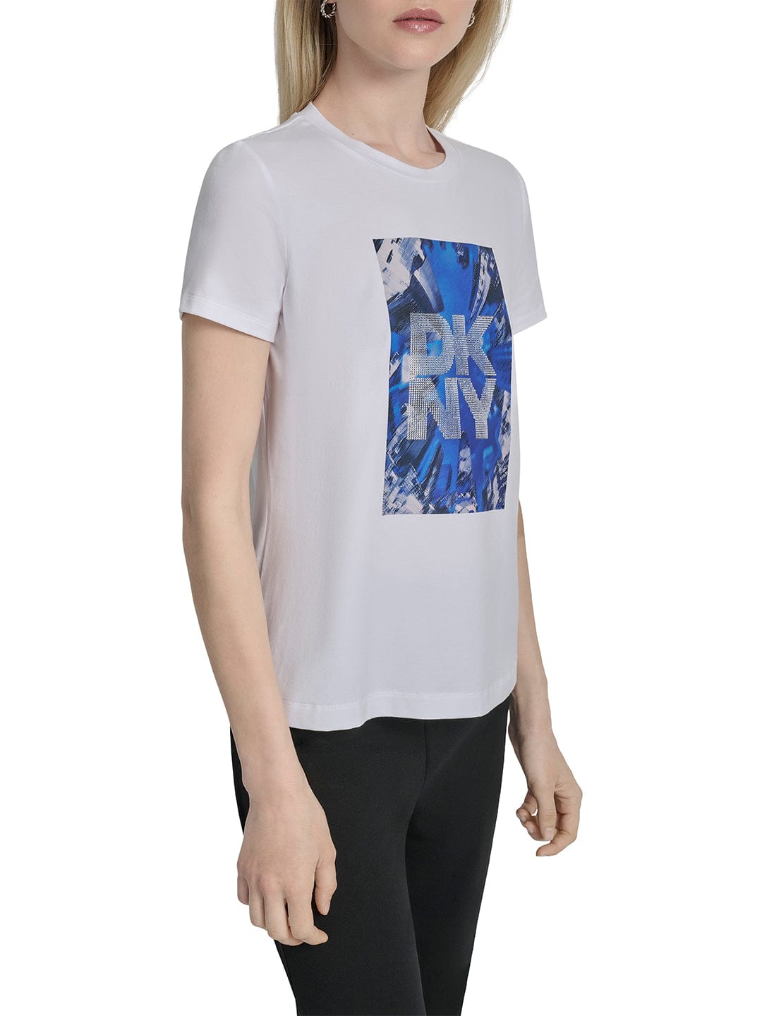 DKNY Women White Placement Print Round Neck Tshirt
