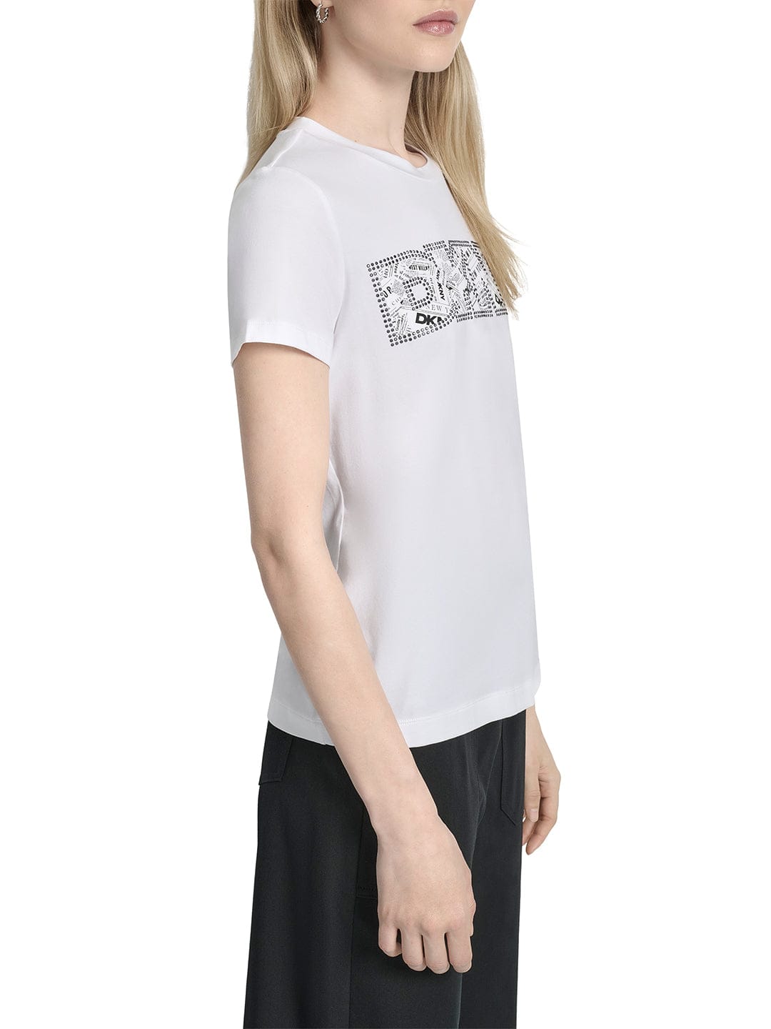 DKNY Women White Solid Round Neck Tshirt