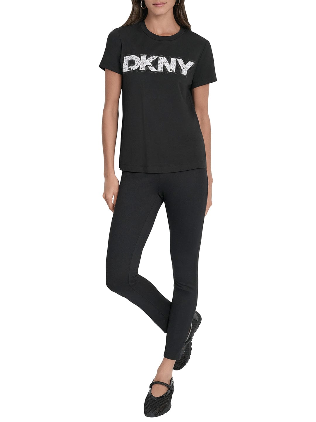 DKNY Women Black Solid Round Neck Tshirt
