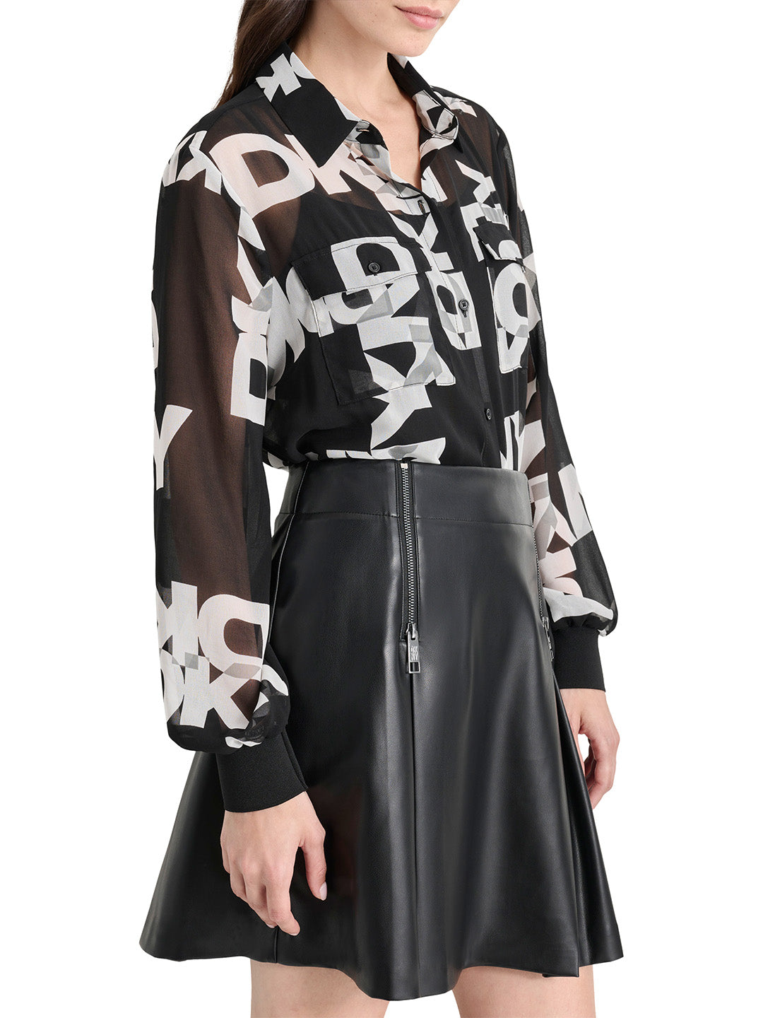 DKNY Women Black Printed Collar Shirt