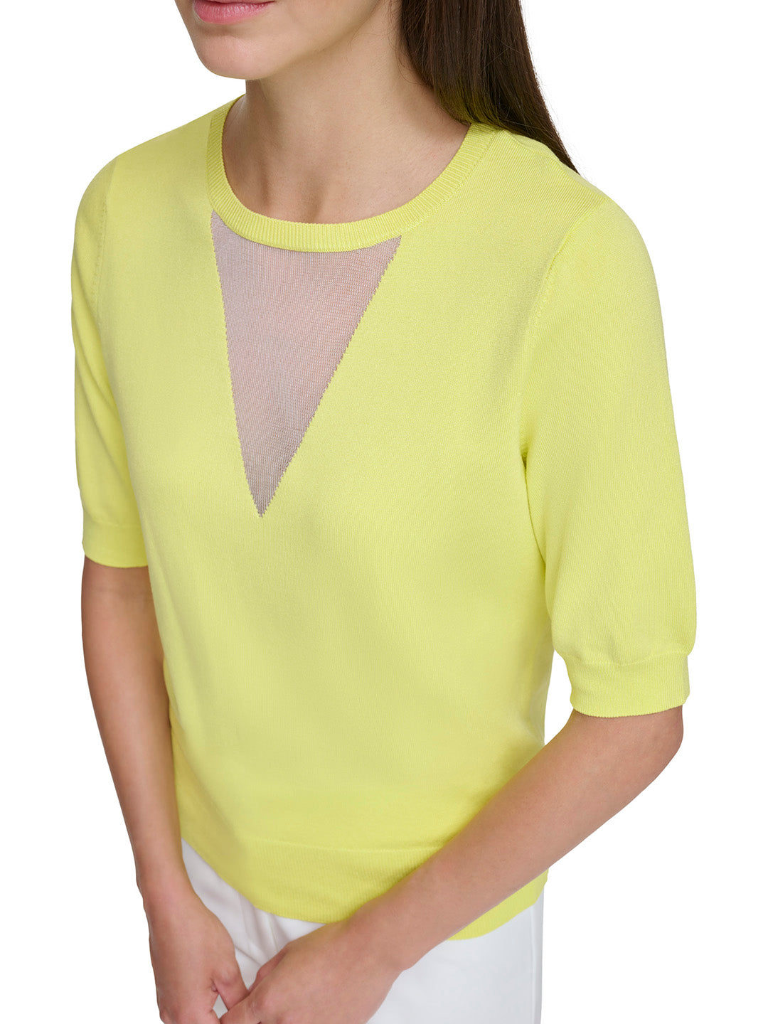 DKNY Women Green Solid Round Neck Short Sleeves T-Shirt