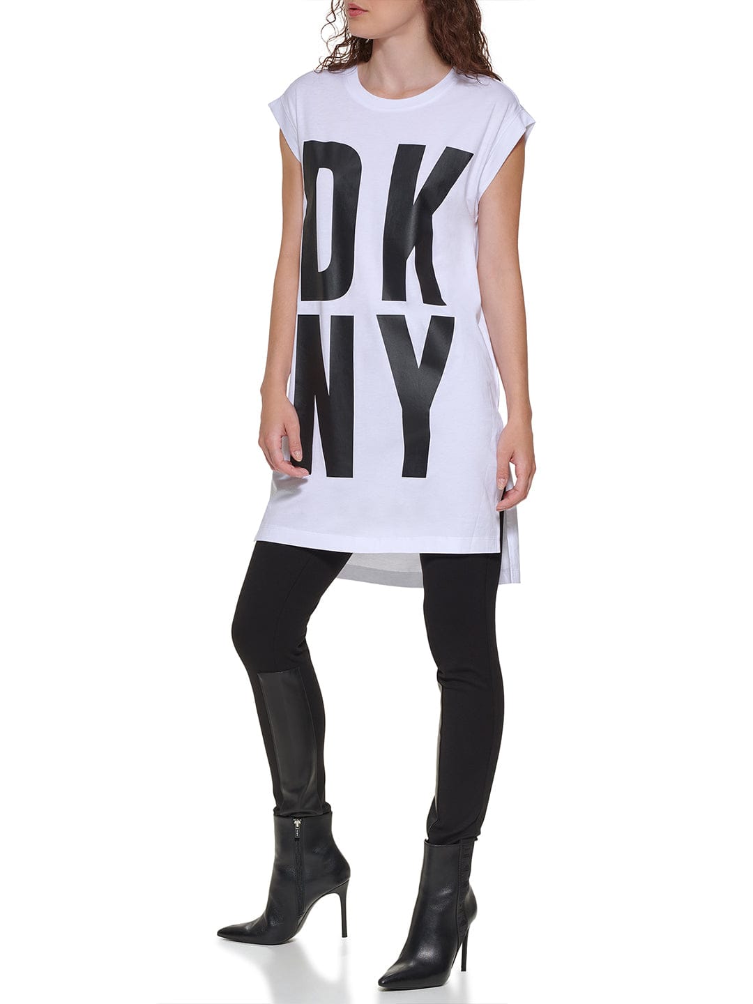 DKNY Women White Printed Round Neck Tshirt