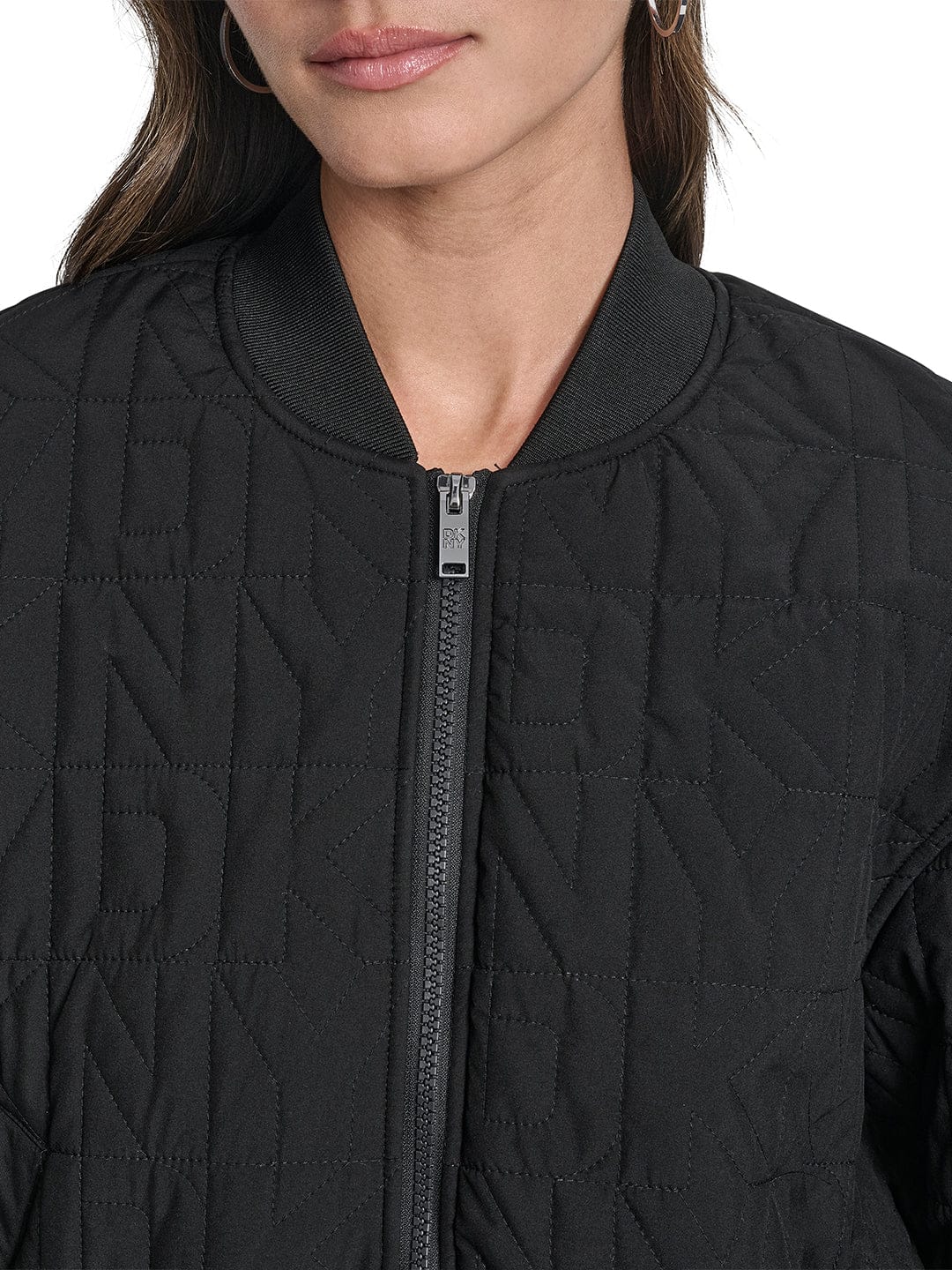DKNY Women Black Tape Mandarin Collar Jacket