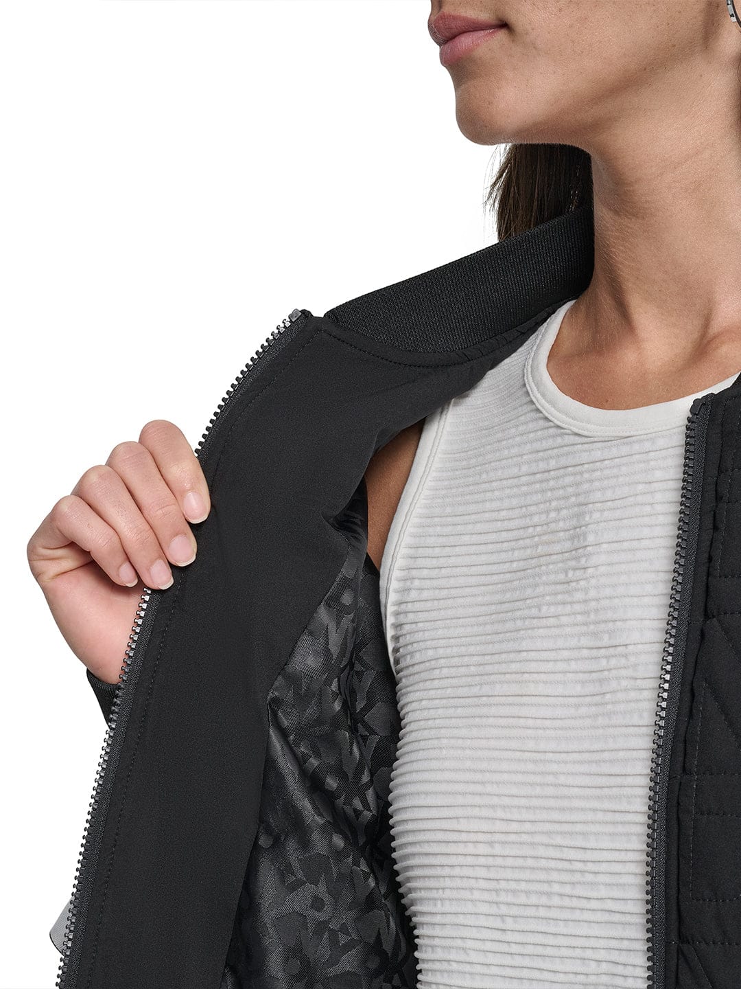 DKNY Women Black Tape Mandarin Collar Jacket