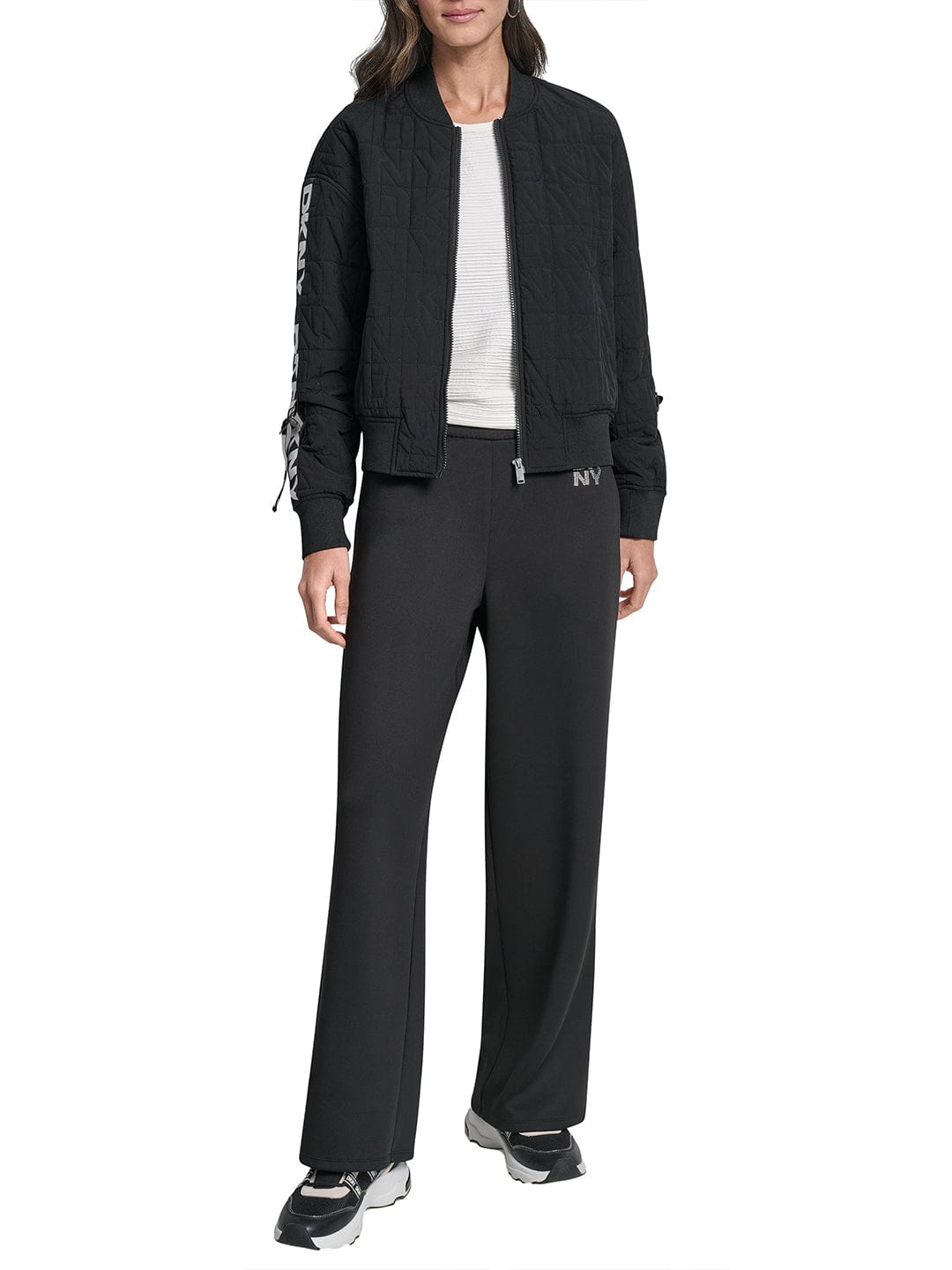 DKNY Women Black Tape Mandarin Collar Jacket