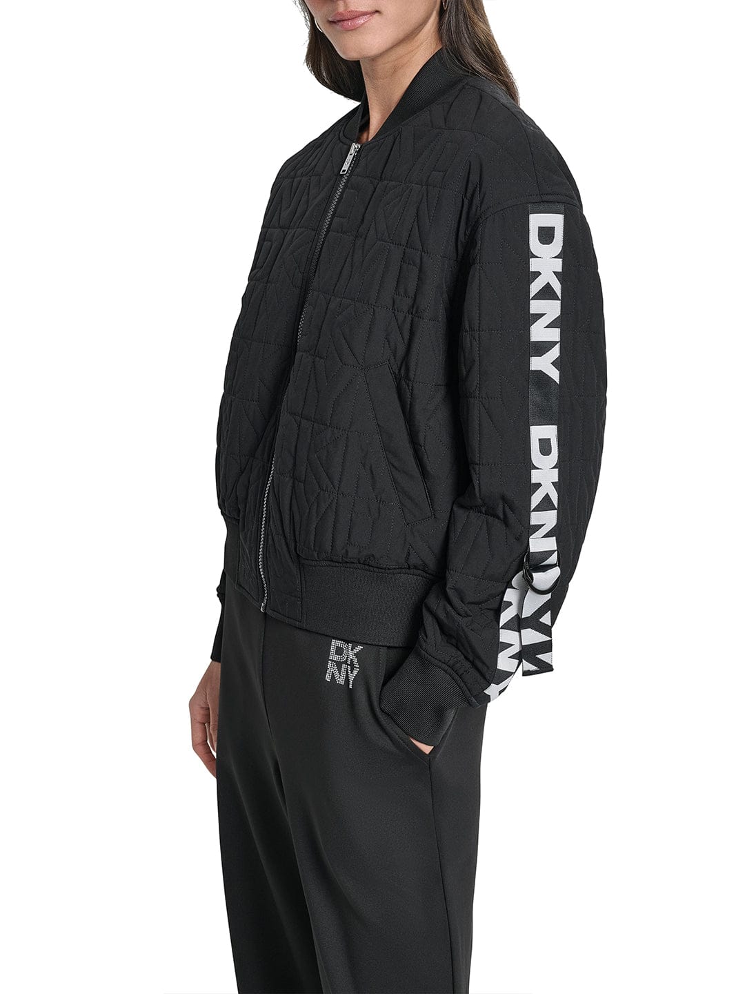 DKNY Women Black Tape Mandarin Collar Jacket