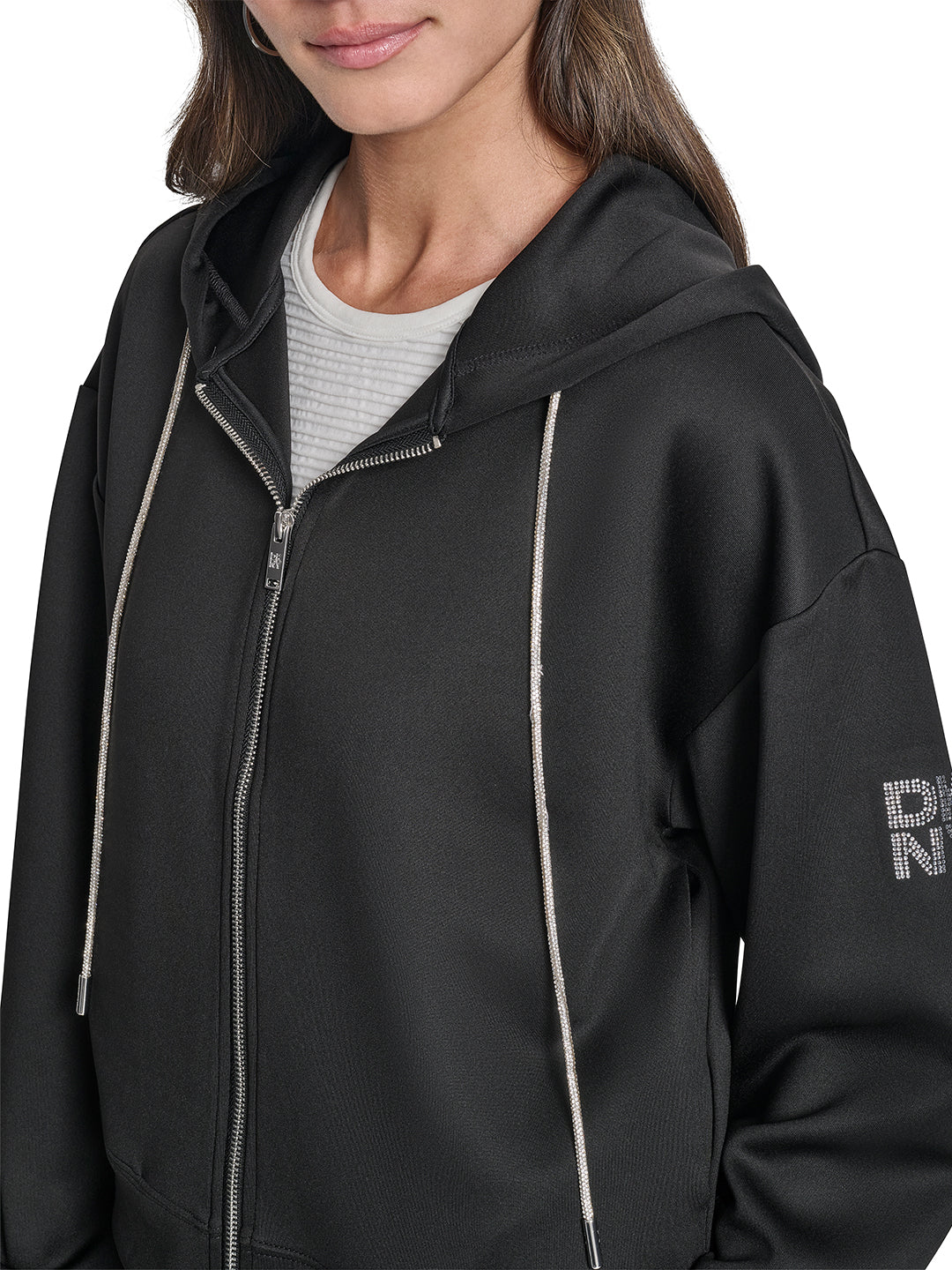 DKNY Women Black Solid Hooded Sweatshirt