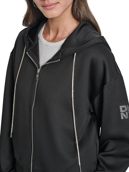 DKNY Women Black Solid Hooded Sweatshirt