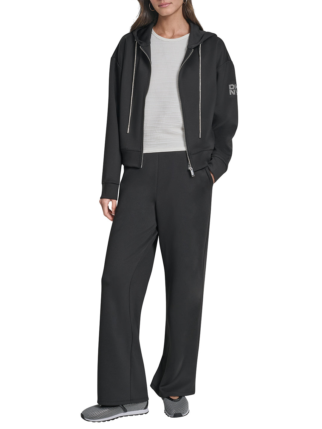 DKNY Women Black Solid Hooded Sweatshirt