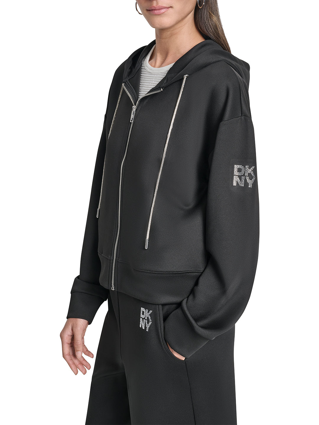 DKNY Women Black Solid Hooded Sweatshirt