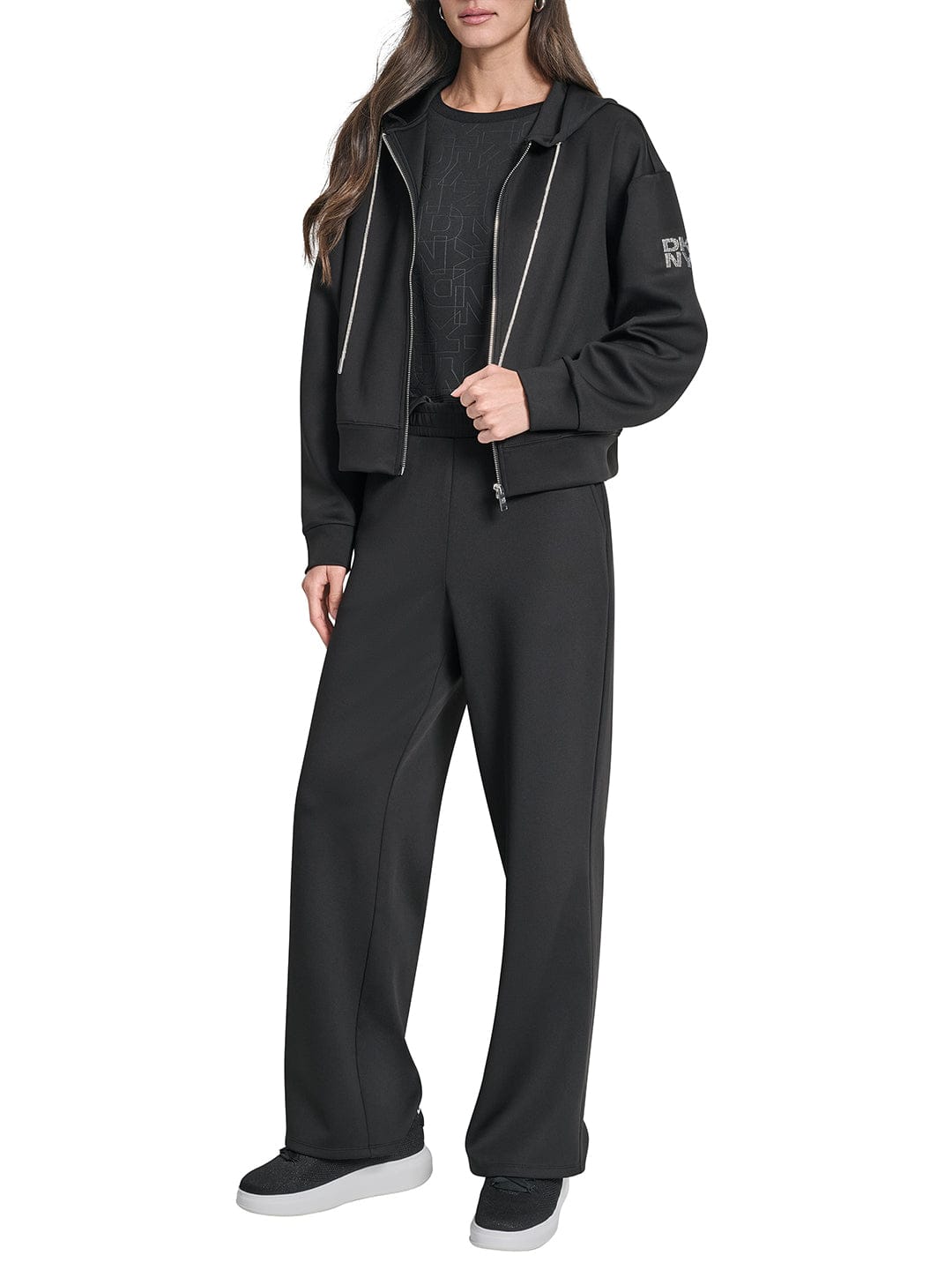 DKNY Women Black Straight Fit Solid Sweatpant