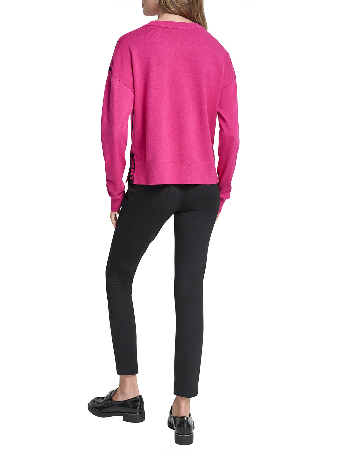 DKNY Women Pink Tape Round Neck Sweater