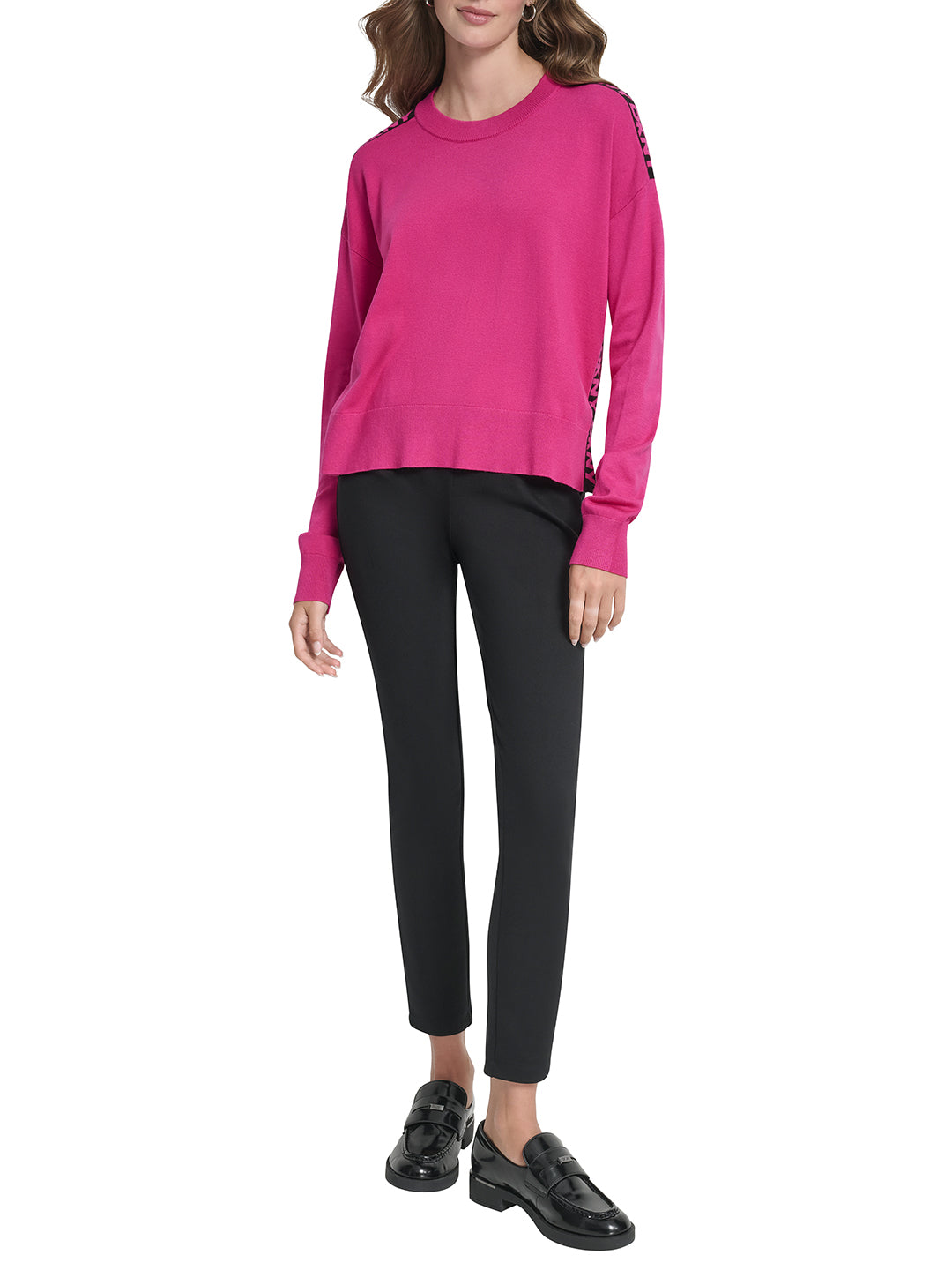 DKNY Women Pink Tape Round Neck Sweater