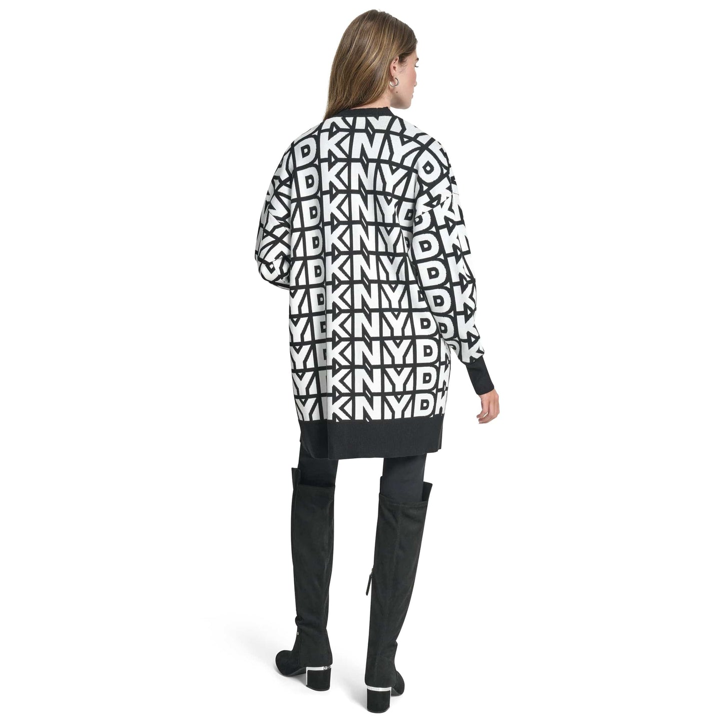 DKNY Women Black Printed Mandarin Collar Sweater