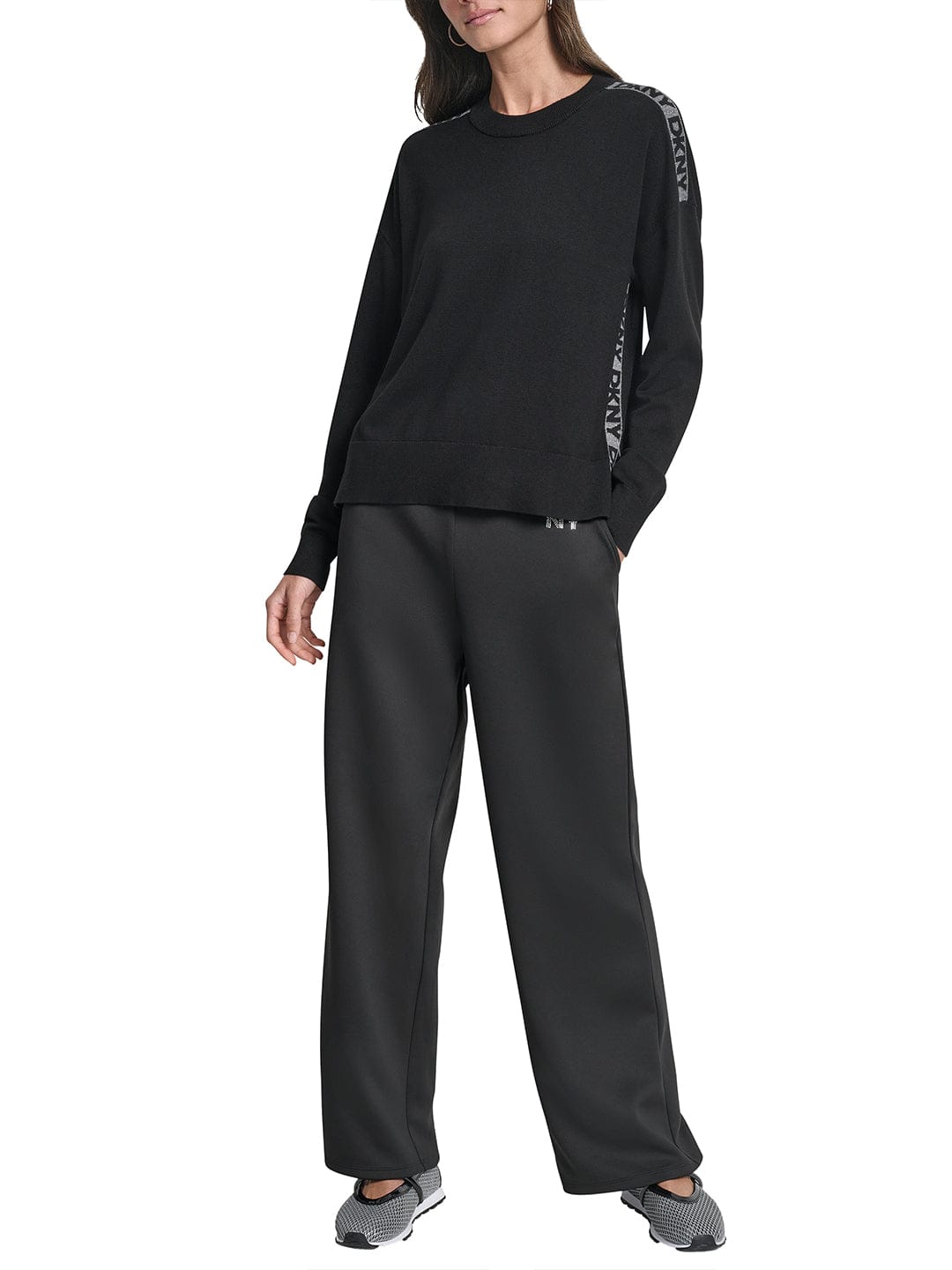 DKNY Women Black Lurex Round Neck Sweater