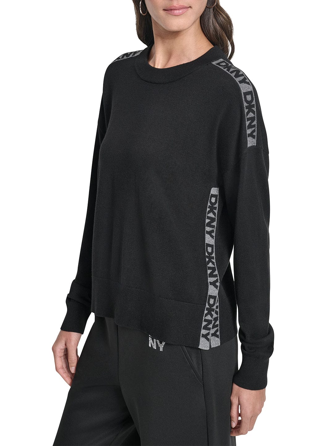 DKNY Women Black Lurex Round Neck Sweater