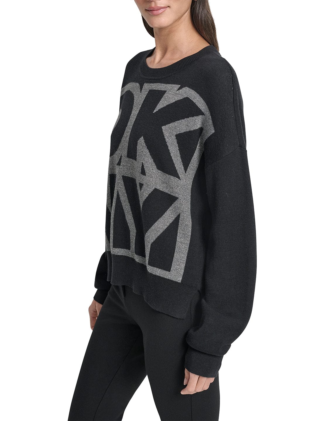 DKNY Women Black Lurex Round Neck Sweater