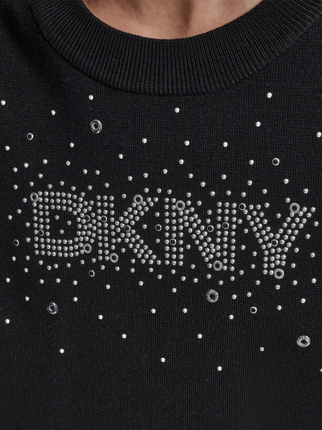 DKNY Women Black Embellished Round Neck Sweater