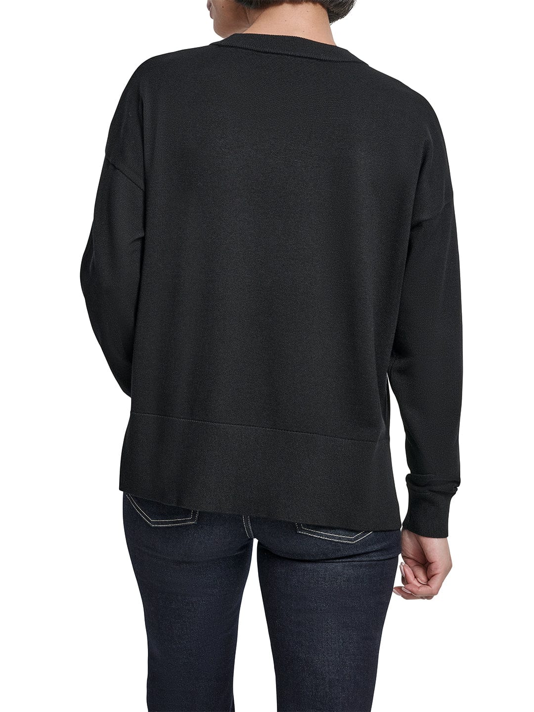 DKNY Women Black Embellished Round Neck Sweater